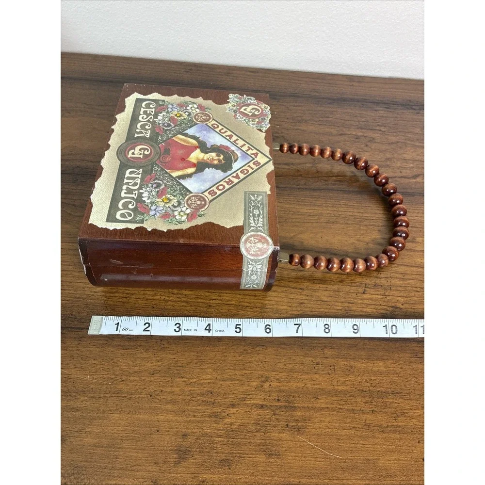 Vintage CESCA UNICO Cigar Box Purse Wooden Beaded Handle‎ Unique Old World 1990s